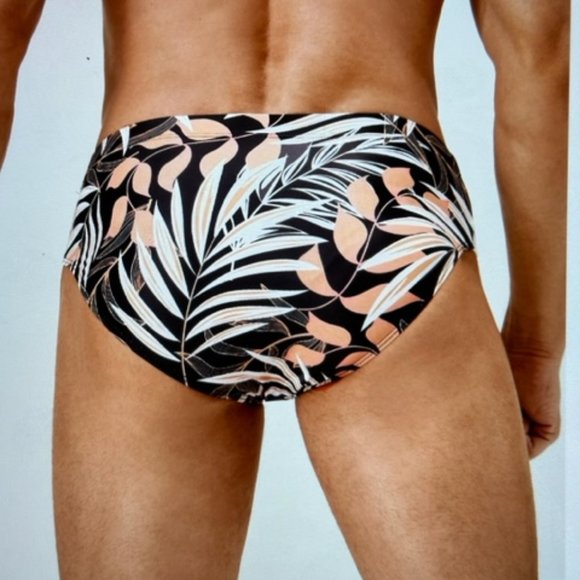 Brand New Men Tropical Print Swim Brief Black Various - Picture 4 of 4